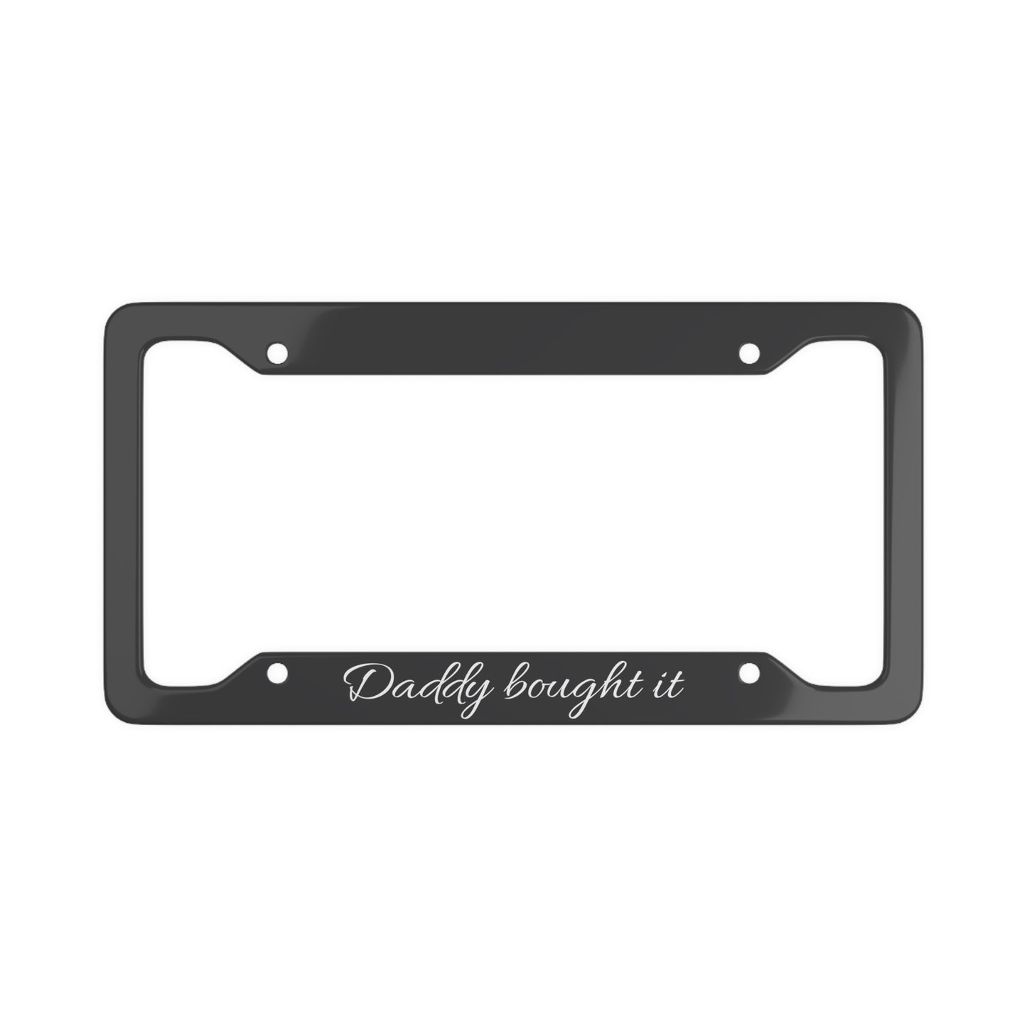 Matte Black License Plate Frame White Writing