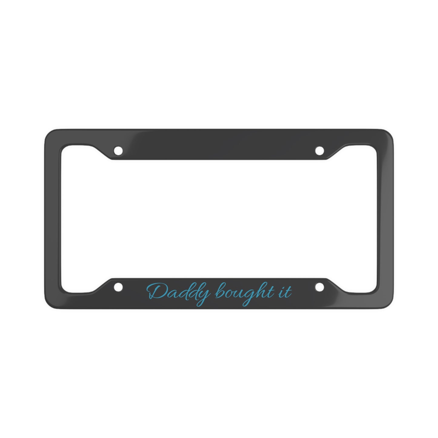 Matte Black License Plate Frame Turquoise Writing